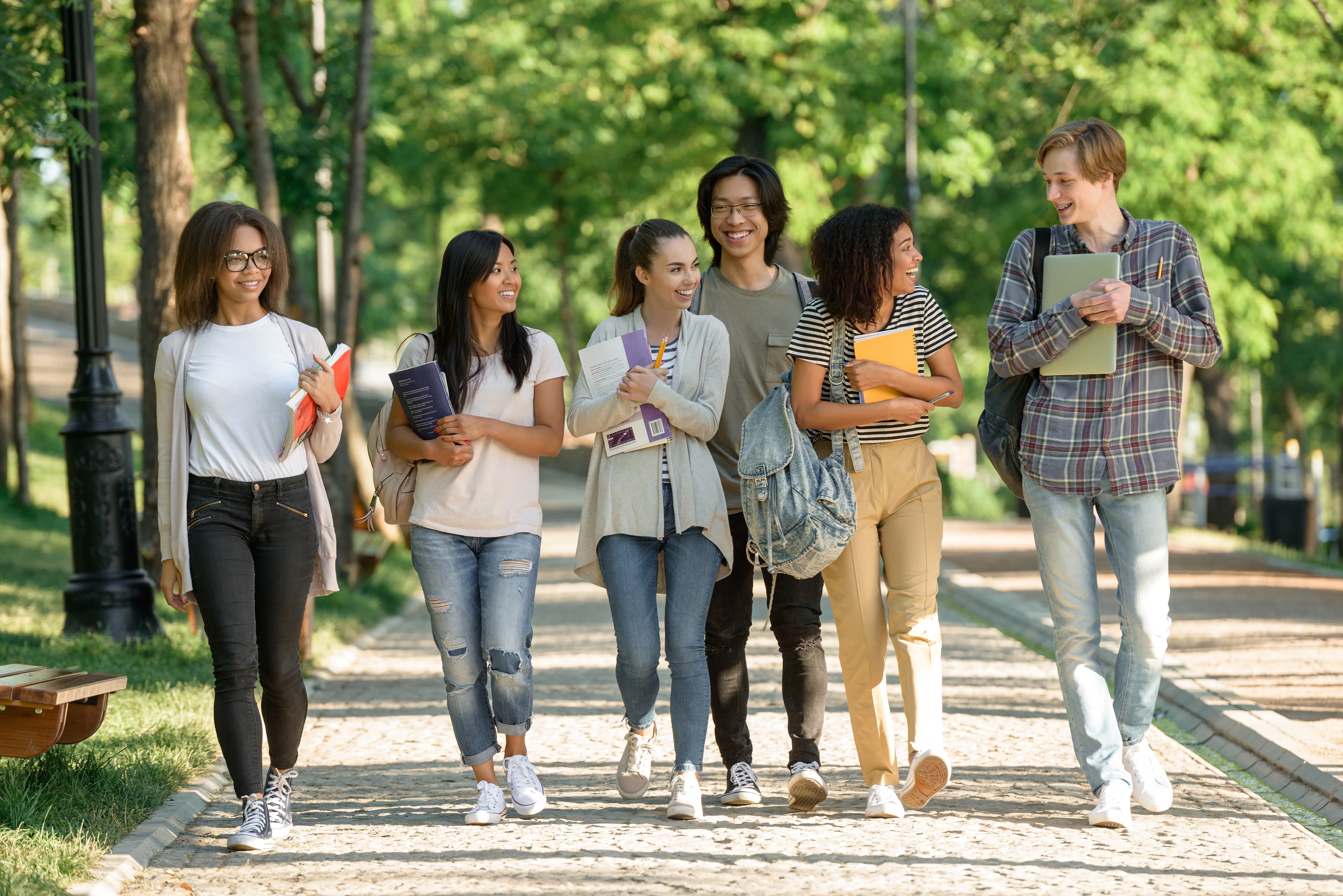 International students walking together on campus